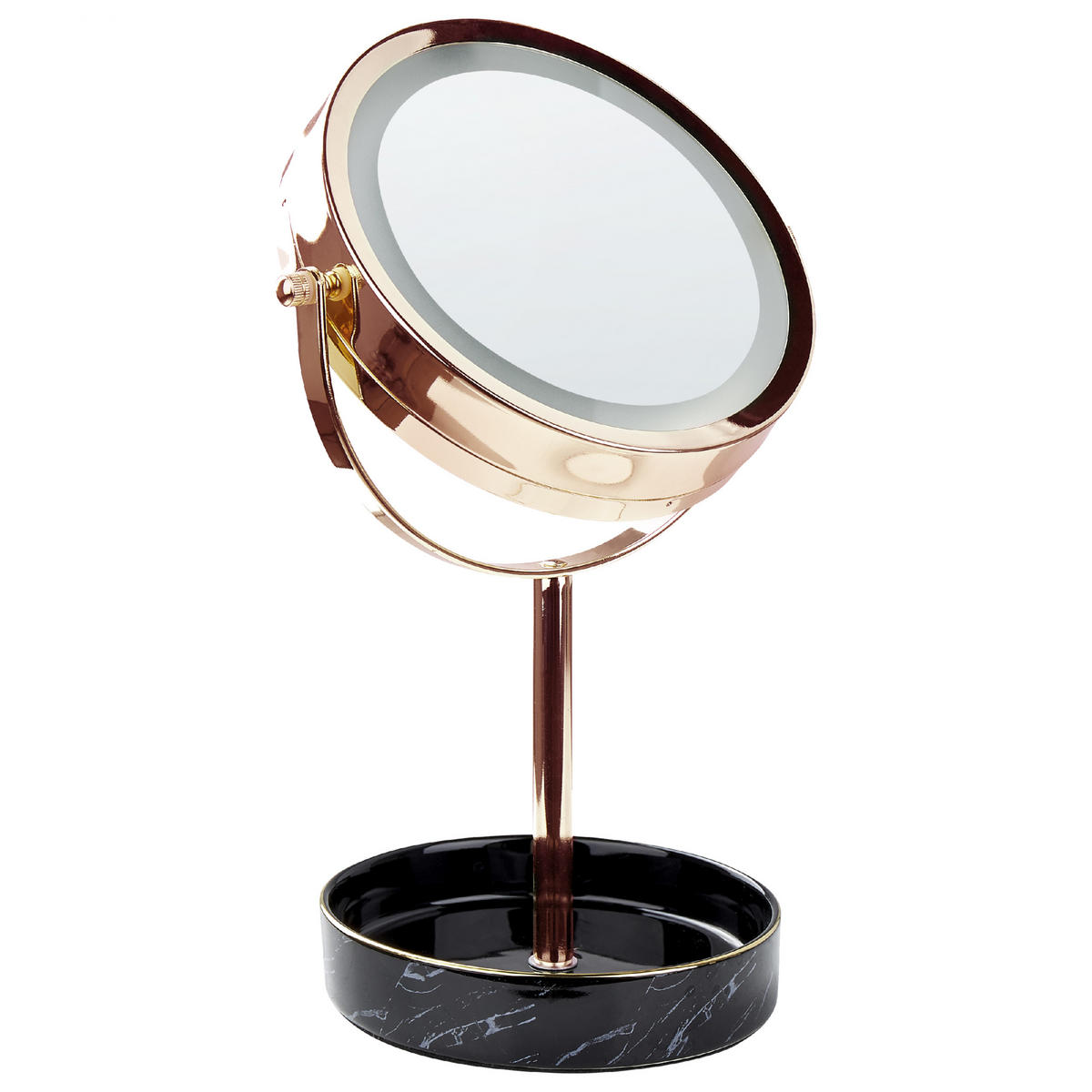 KOSMETIKSPIEGEL roségold/schwarz mit LED-Beleuchtung 20 cm Savoie - Roségold/Schwarz, Metall (20/34/15cm) - Beliani