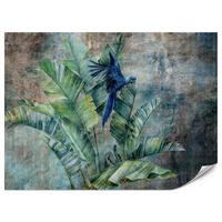 FOTOTAPETA Pre Obývaciu Izbu Retro Papagáj Tropické Listy 250 x 175 cm - hnedá/modrá, papier (250/175cm) - Muralo