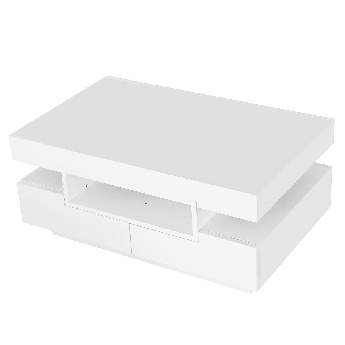 COUCHTISCH 80/50/36 cm hochglänzend mit LED-Lichtleiste und 4 Schubladen - Weiß, Holzwerkstoff (80/50/36cm) - OKWISH