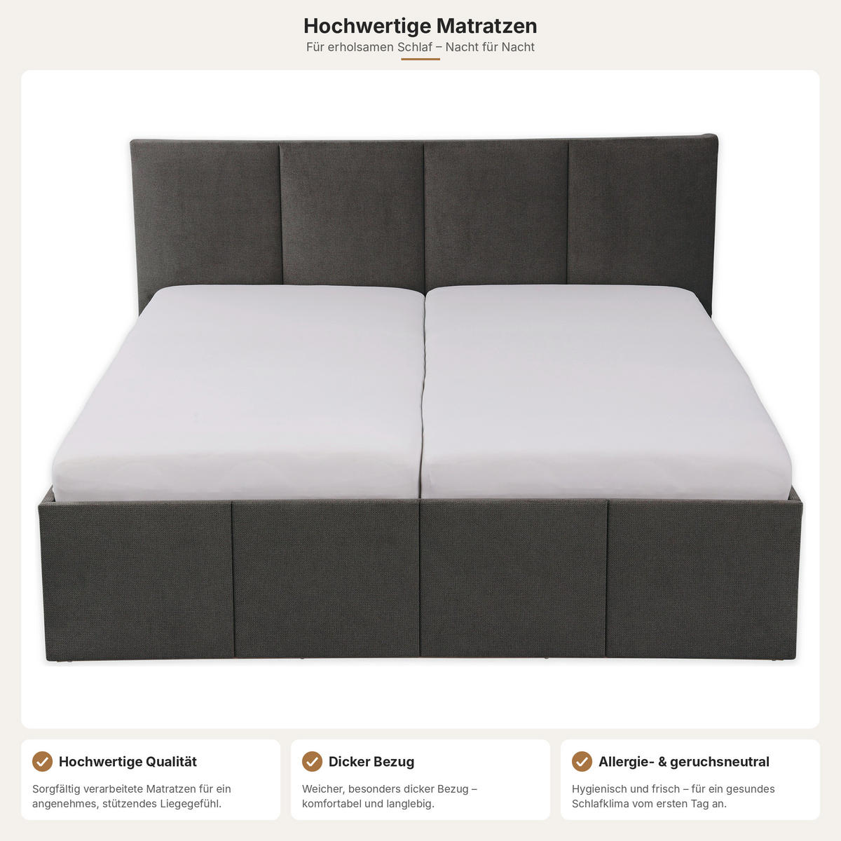 POLSTERBETT Dalas Anthrazit 200 x 200 x 40 cm Stauraum Mit hochwertiger Matratze H3 (bis 120 kg) und Lattenrost - Anthrazit, Holz (200/200cm) - Halmon Schlafkomfort Betten 