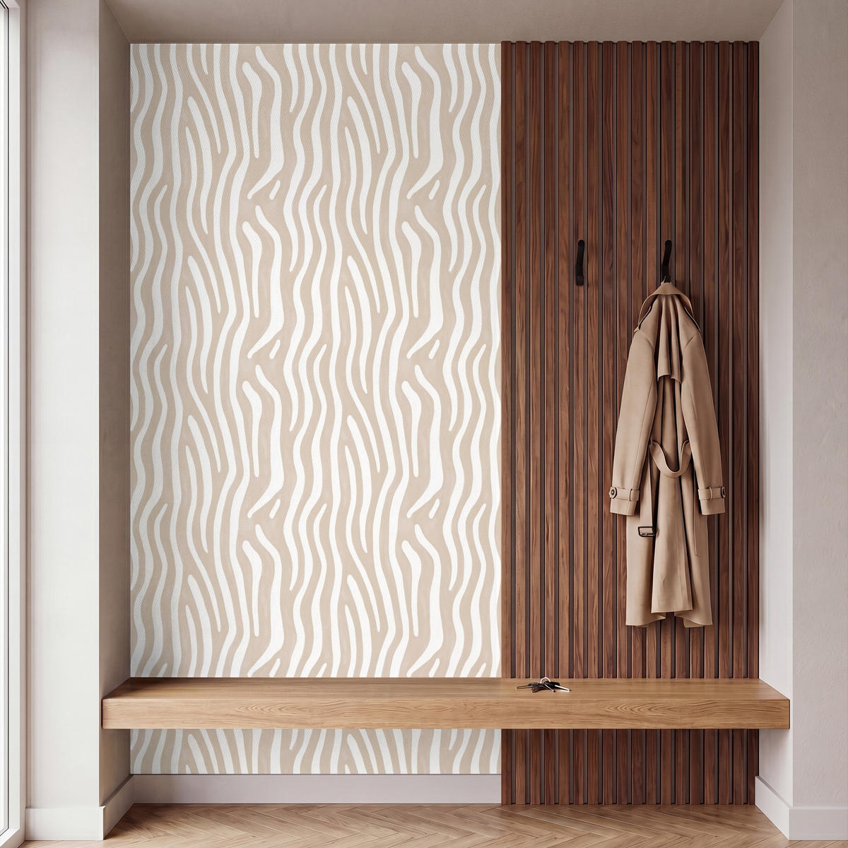 TAPETE - Abstrakt - Zebra - Beige - 140x280 cm - Beige, Papier (140/280cm) - OnlyWow
