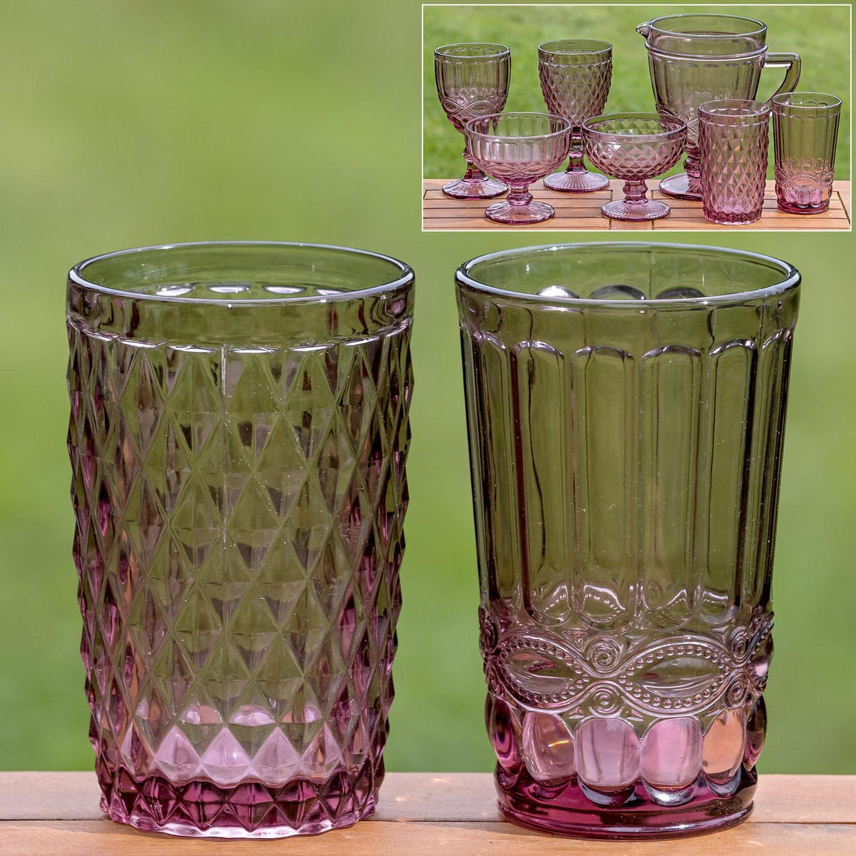 TRINKGLAS aus rosa Glas Aurora Muster 1 300 ml 8/8/13 cm - Rosa, Glas (0.3L) - Boltze Home