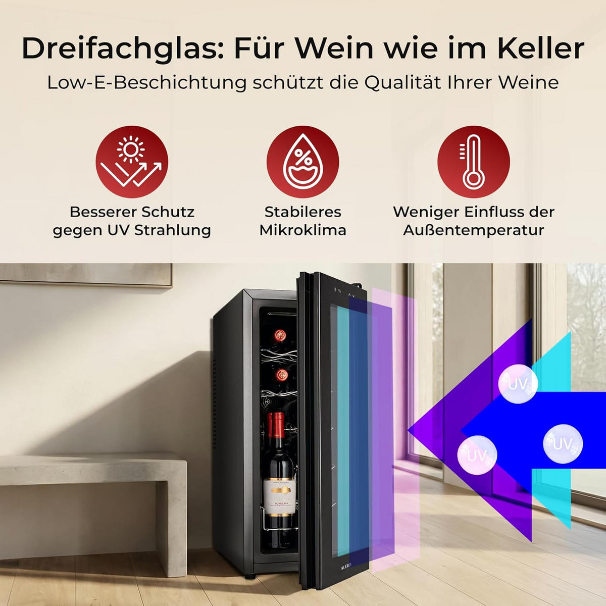 WEINKÜHLSCHRANK 12 Flaschen Getränkekühlschrank - Schwarz, Glas/Metall (51/65.5/26.5cm) - KLAMER