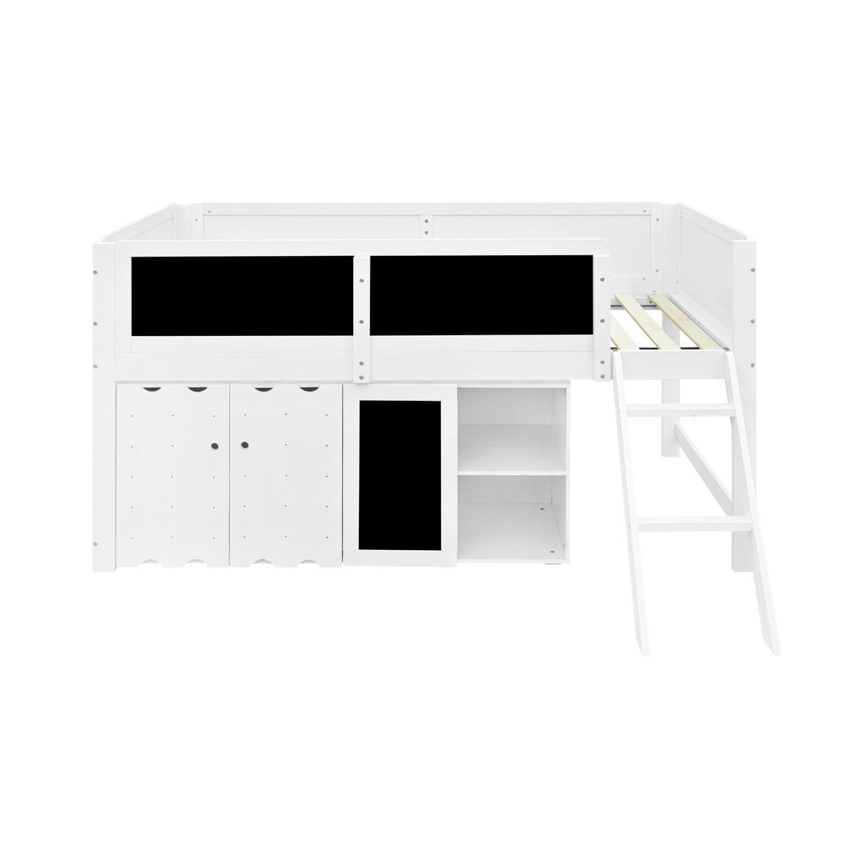 HOCHBETT 90/200 cm in Weiß mit Stauraumschrank und Kreidetafel - Weiß, Holzwerkstoff (90/200cm) - Flora Grace