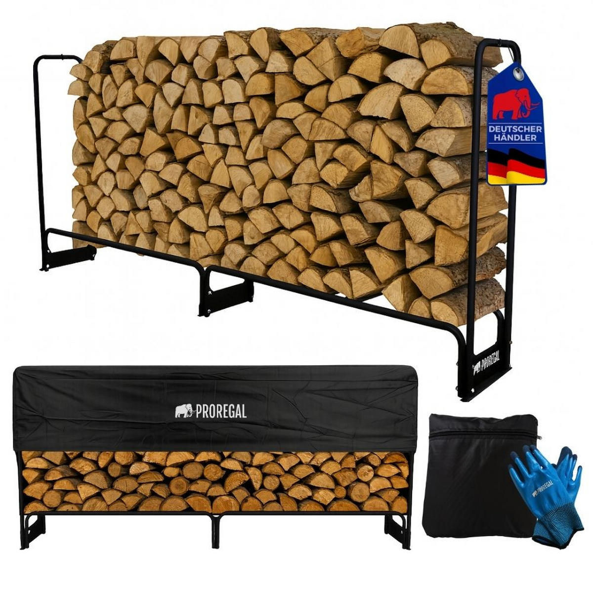 KAMINHOLZREGAL Chimera außen inkl Abdeckung 117x260x36cm Schwarz - Schwarz, Metall (260/117/36cm) - PROREGAL