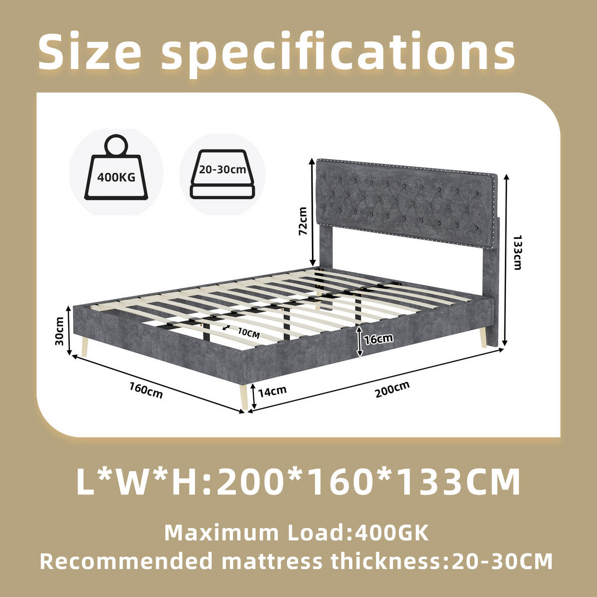 POLSTERBETT 160/200 cm DE-32971 mit Matratze Grau - Grau, Metall (160/200cm) - ComfortXL