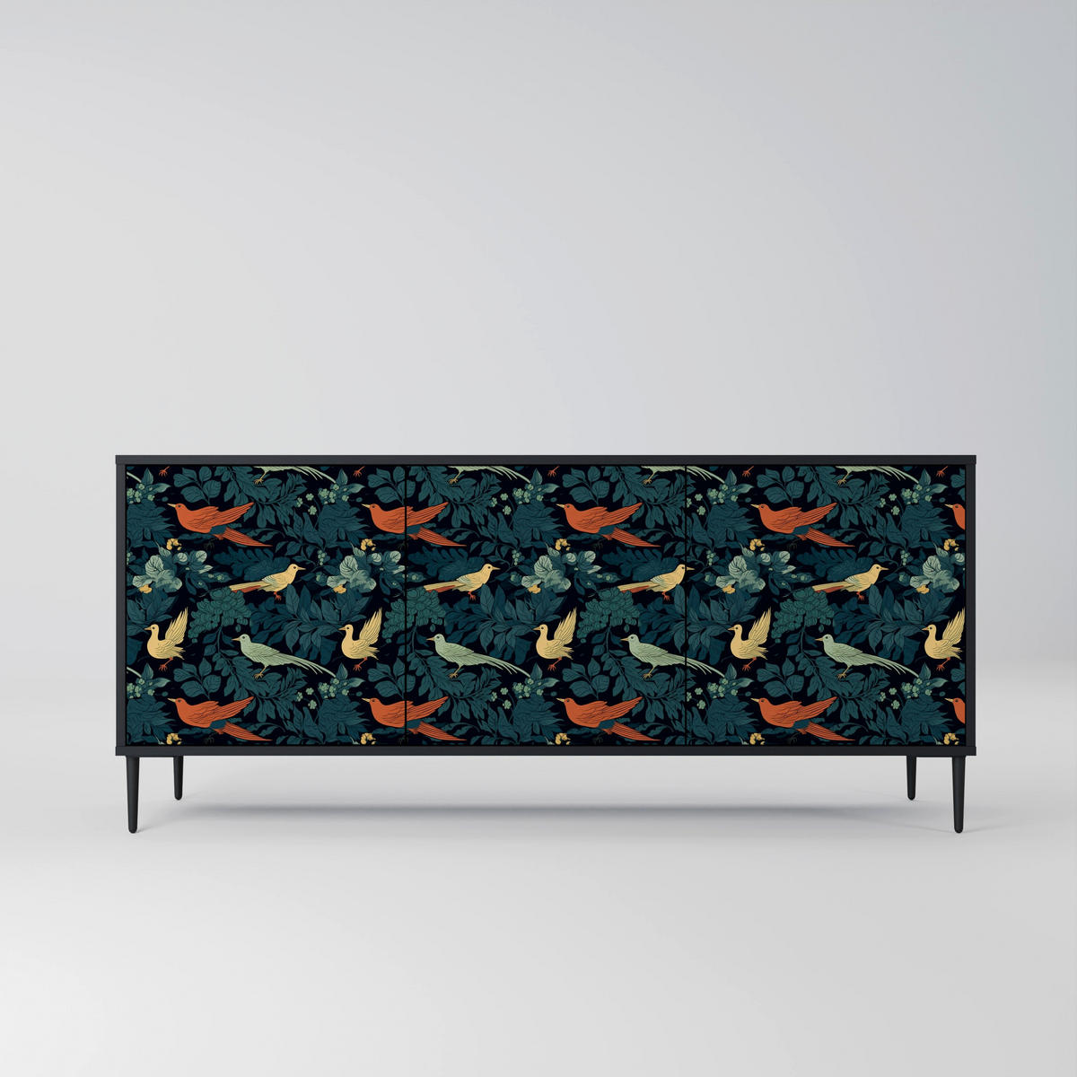 SIDEBOARD FOWL ORNAMENT, Eicheneffekt, 164,5x42x77,5 cm, 3 Türen - Eichefarben/Buchefarben, Holzwerkstoff/Buchenholz (164.5/77.5/42cm) - SpaceRebels