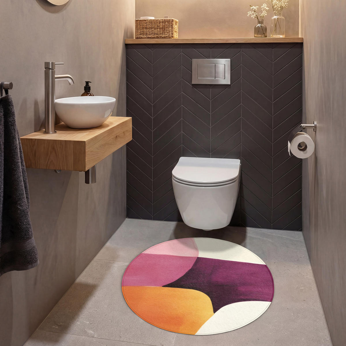 WC PŘEDLOŽKA Tvary - abstraktní - barevné 70x70 cm - terakotová, textil/plast (70/1cm) - OnlyWow