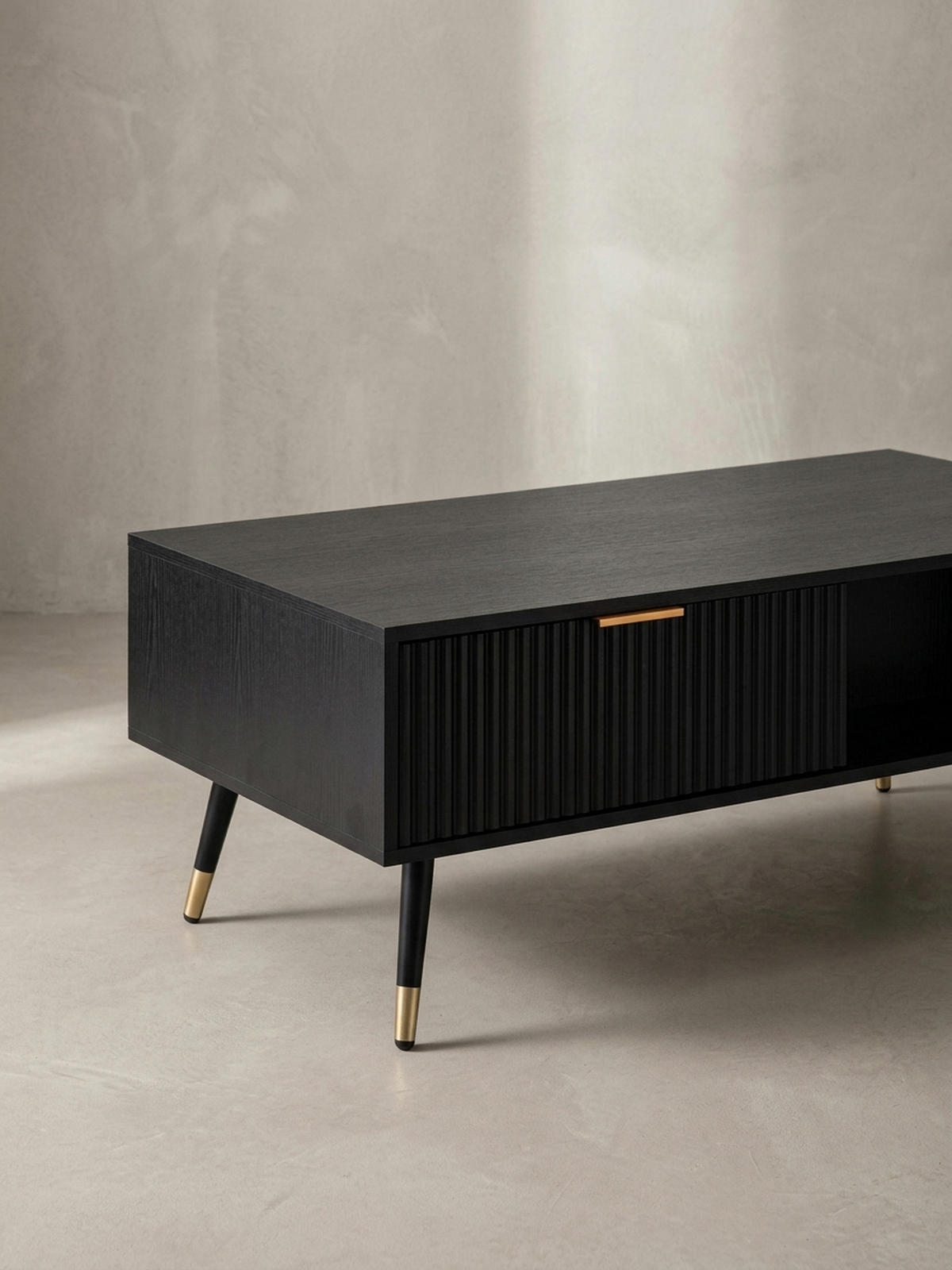 COUCHTISCH Schwarz Eiche-Dekor mit Stauraum 110x60x43 cm Metallbeine - Goldfarben/Schwarz, Holzwerkstoff/Metall (60/110/43cm) - KADIMA DESIGN