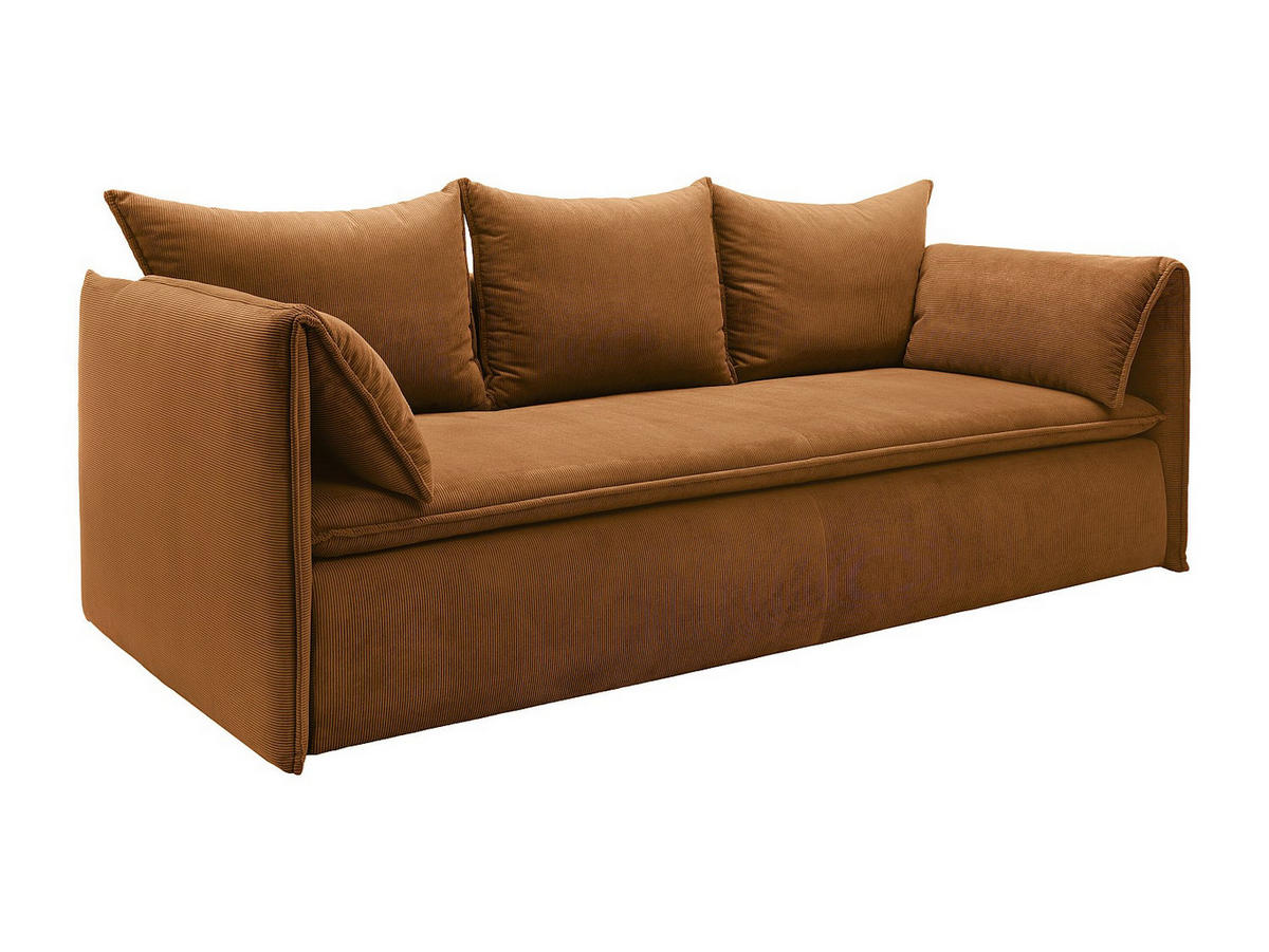 SOFA 3-Sitzer - Mit Schlaffunktion - Feincord - Terracotta - TEODORA - Braun, Textil (218/89/105cm) - Vente-Unique