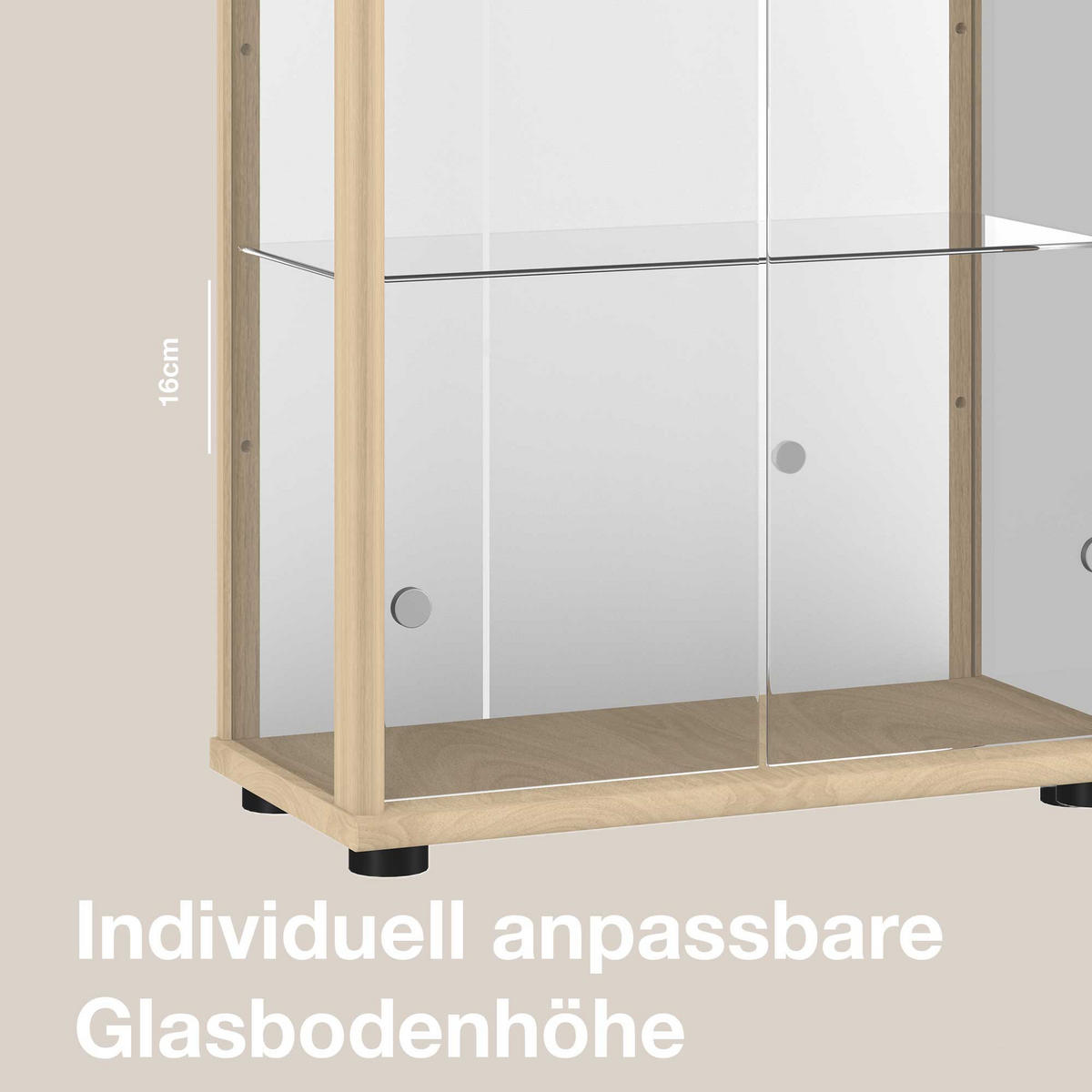 GLASVITRINE 33/67/176 cm mit Spiegel, LED, Schloss & 4 höhenverstellbaren Glasböden - Transparent/Silberfarben, Glas/Holzwerkstoff (67/176/33cm) - K-Möbel