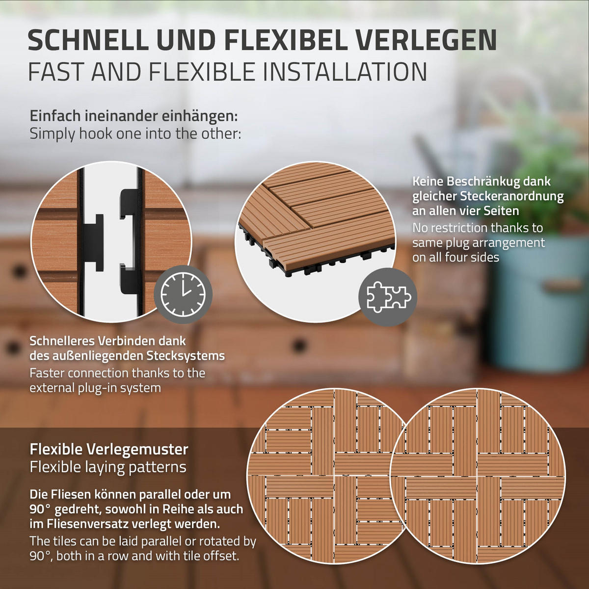 TERASOVÁ DLAŽBA Světle hnědá 22 kusů - světle hnědá, kompozitní dřevo (30/30/2cm) - ECD-Germany