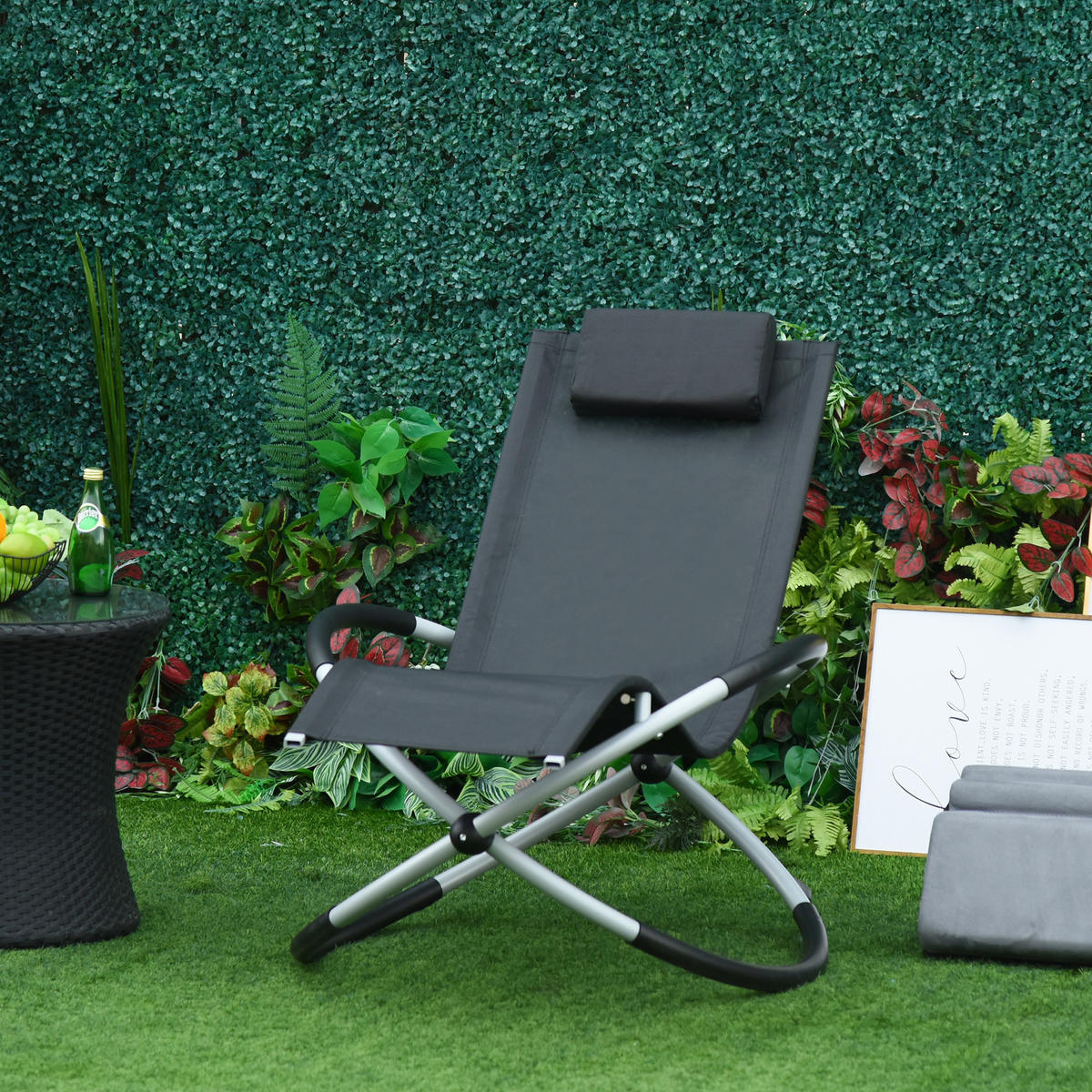 SCHAUKELSTUHL, Metall, Texteline, kugelförmig, Dunkelgrau, 145 x 74 x 86 cm - Schwarz, Metall (74/86/145cm) - Outsunny