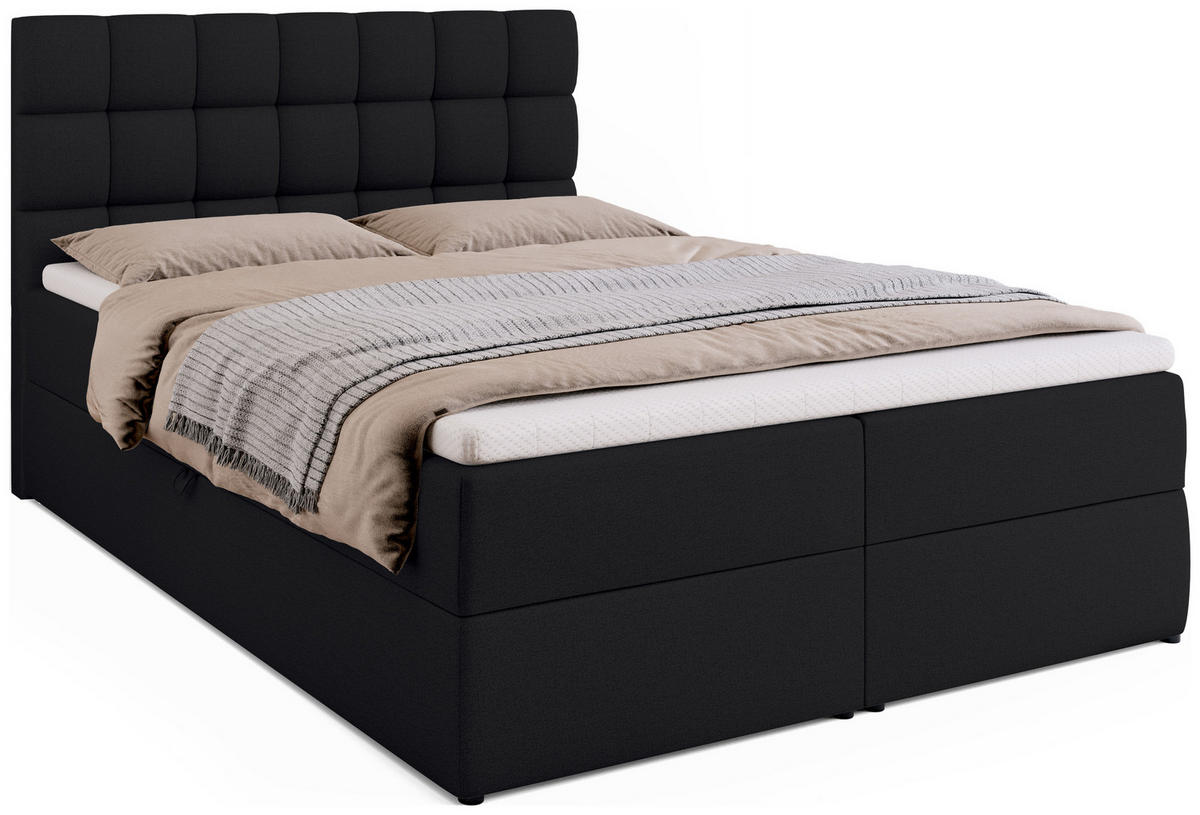 BOXBETT Dakota mit Topper 140/200 Schwarz - Schwarz, Textil (140/200cm) - Bromarkt