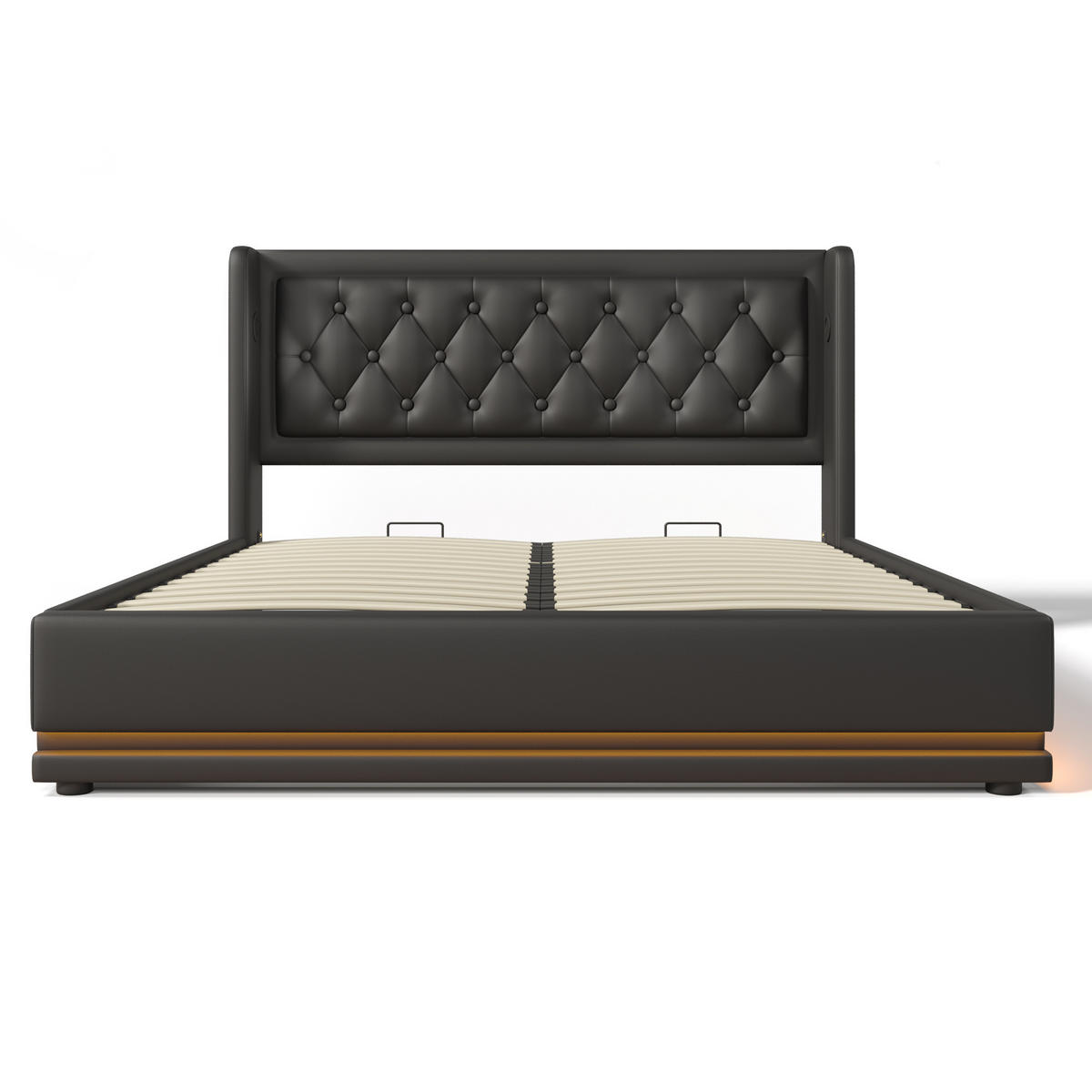 POLSTERBETT 160/200 cm Schwarz mit hydraulischem Stauraum und USB-Anschlüssen - Schwarz, Kunststoff (160/200cm) - OKWISH