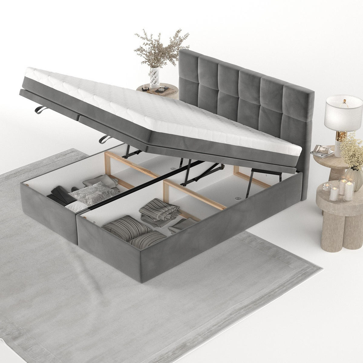 BOXBETT Elano 180/200 cm Grau im Kronos Stoff - Schwarz/Grau, Holz/Holzwerkstoff (180/200cm) - AltaBeds