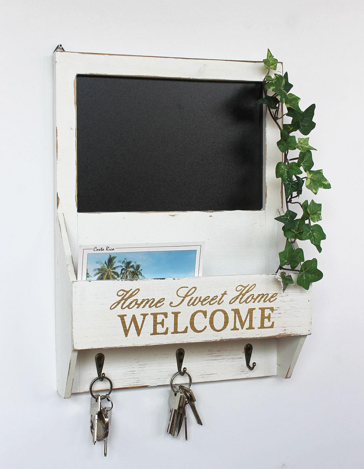 SCHLÜSSELBOARD mit Ablage Holz Weiß 30/8,5/40 cm - Weiß, Holz (30/40/8.5cm) - DanDiBo