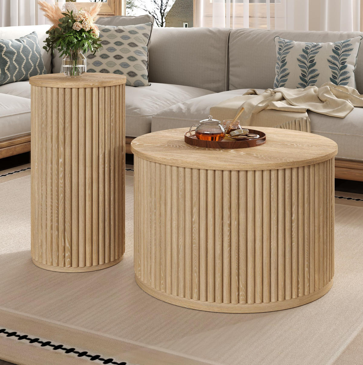 KLUBSKA miza, komplet 60/60/38,5 + 30/30/56 cm MDF naravna - naravne barve, leseni material (60/60/38.5cm) - BEAOK