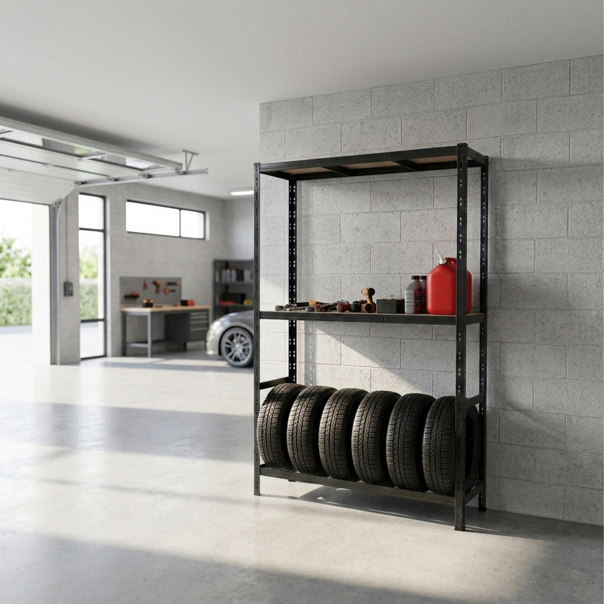 REIFENREGAL - Schwarz, Holzwerkstoff/Kunststoff (120/180/40cm) - Relaxdays