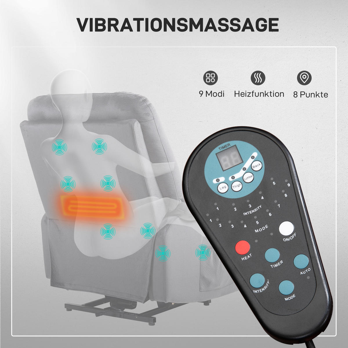 ELEKTRISCHER-AUFSTEHSESSEL Polyester Schaumstoff Dunkelgrau - Dunkelgrau/Schwarz, Textil/Metall (90/110/93cm) - HOMCOM