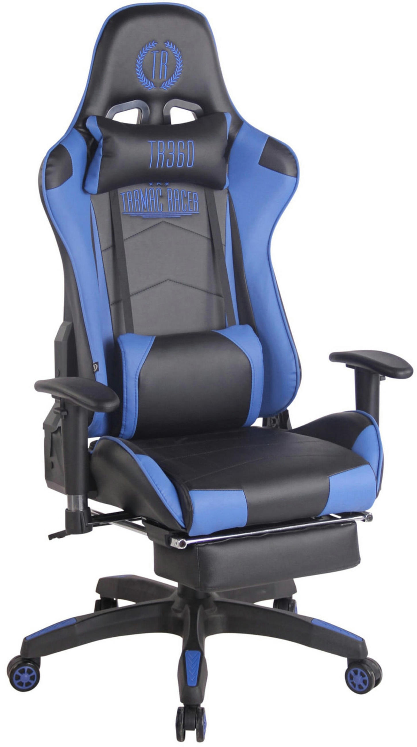 BÜROSTUHL Racing Turbine mit Fußablage, Schwarz/Blau - Blau, Kunststoff/Textil (67/142/58cm) - TPFLiving
