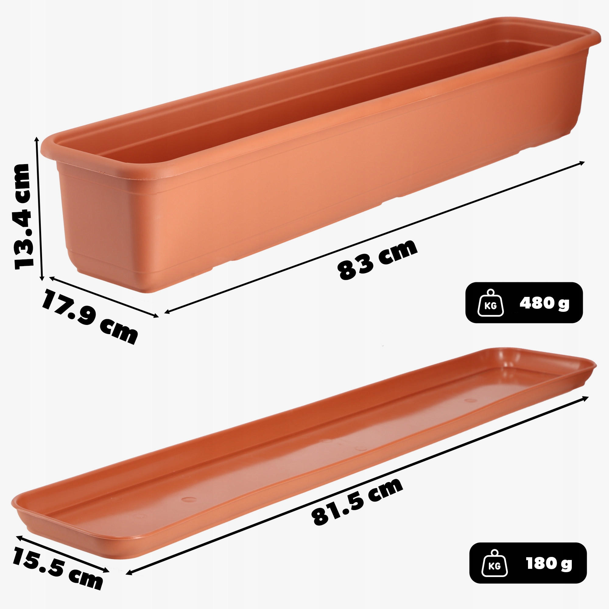 BALKONKASTEN mit Sockel 80 cm, Terrakotta - Terracotta, Kunststoff (18/83cm) - KADAX