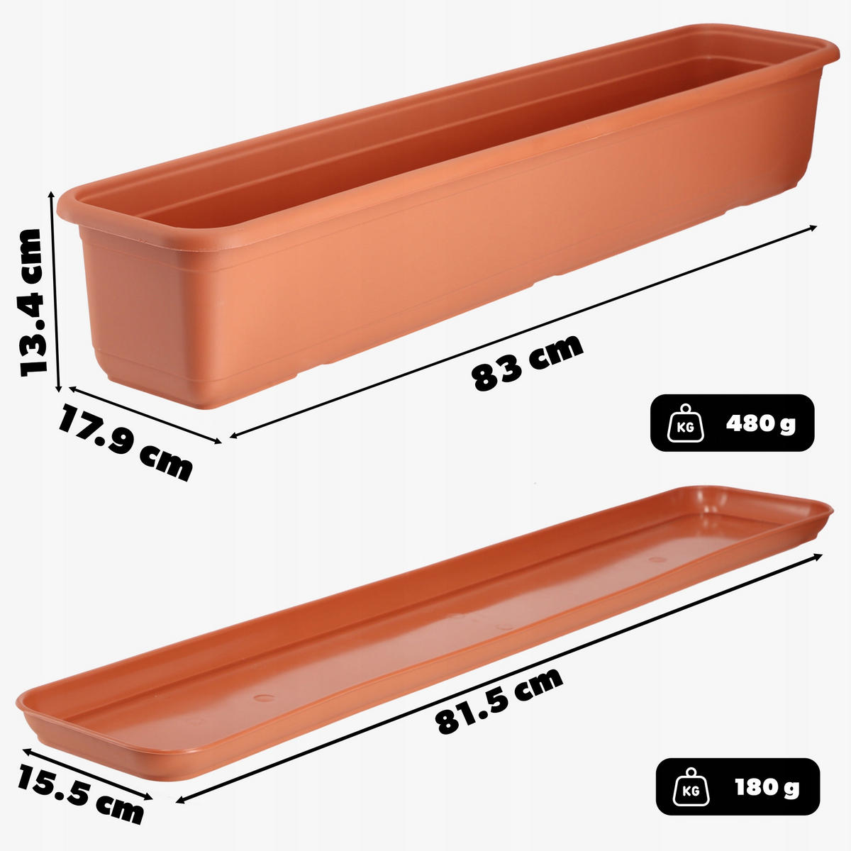 BALKONKASTEN mit Sockel 80 cm, Terrakotta - Terra cotta, Kunststoff (18/83cm) - KADAX