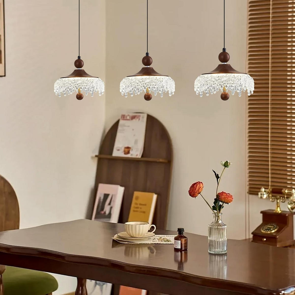 PENDELLEUCHTE LED Tropfen Holzoptik 4000K, höhenverstellbar Modern - Weiß, Kunststoff (20/20/160cm) - Authentics