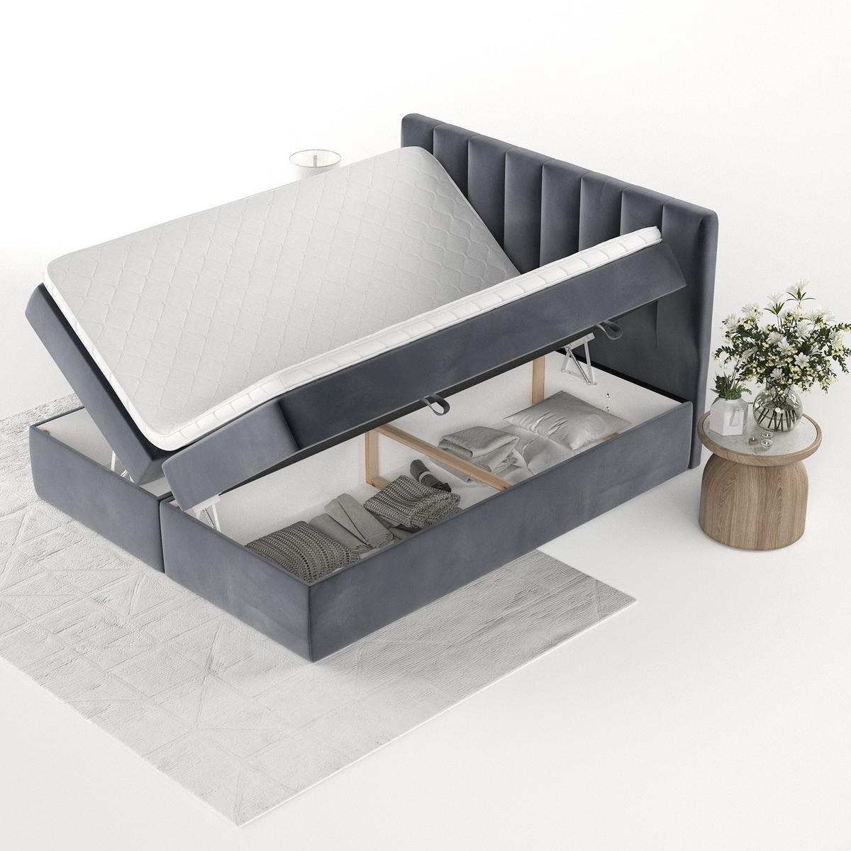 BOXBETT Bari 160/200 cm Dunkelgrau im Kronos Stoff - Dunkelgrau, Holz/Holzwerkstoff (160/200cm) - AltaBeds