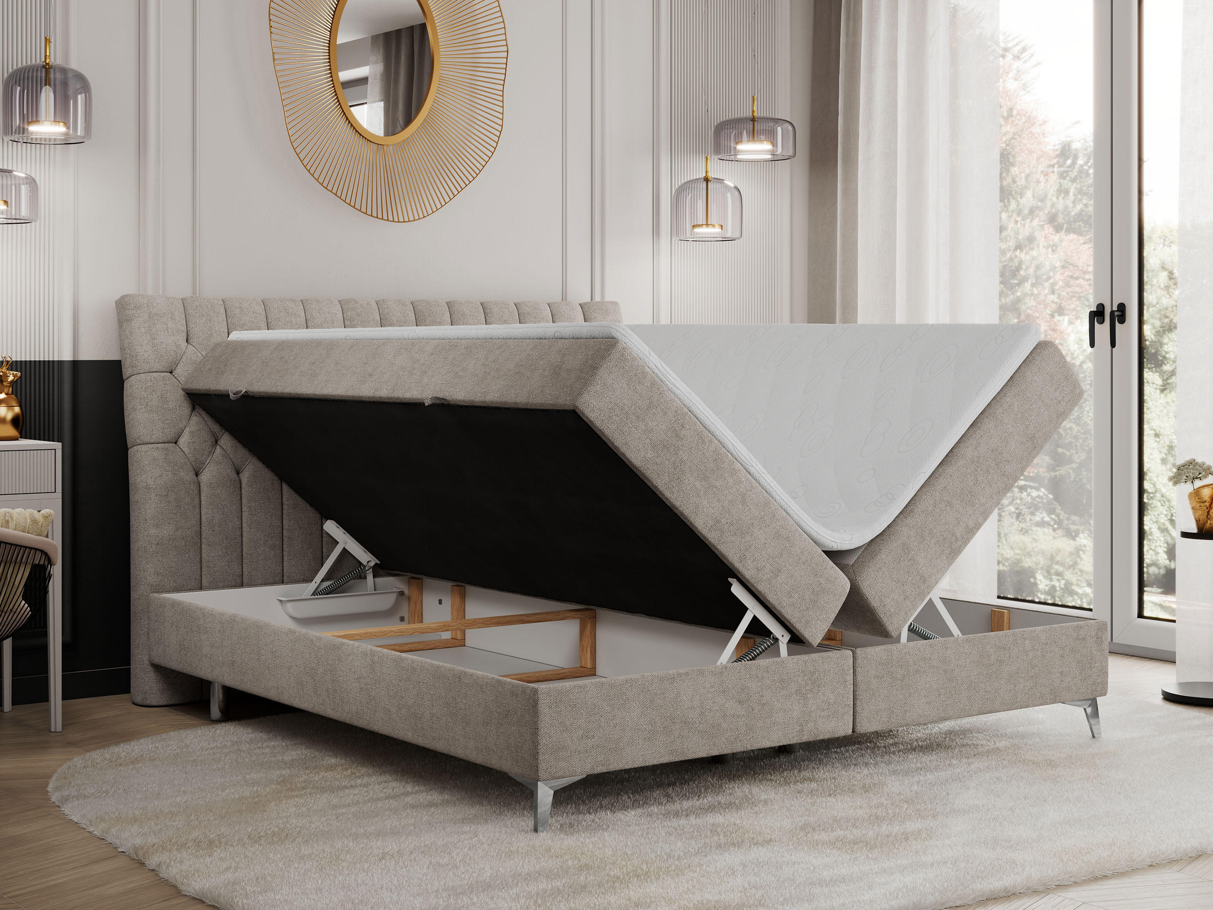 Thumbnail - MKS Boxbett, Beige, Textil, 2-Sitzer, H3, Rechteckig, 180x200 cm, Schlafzimmer, Betten, Boxspringbetten