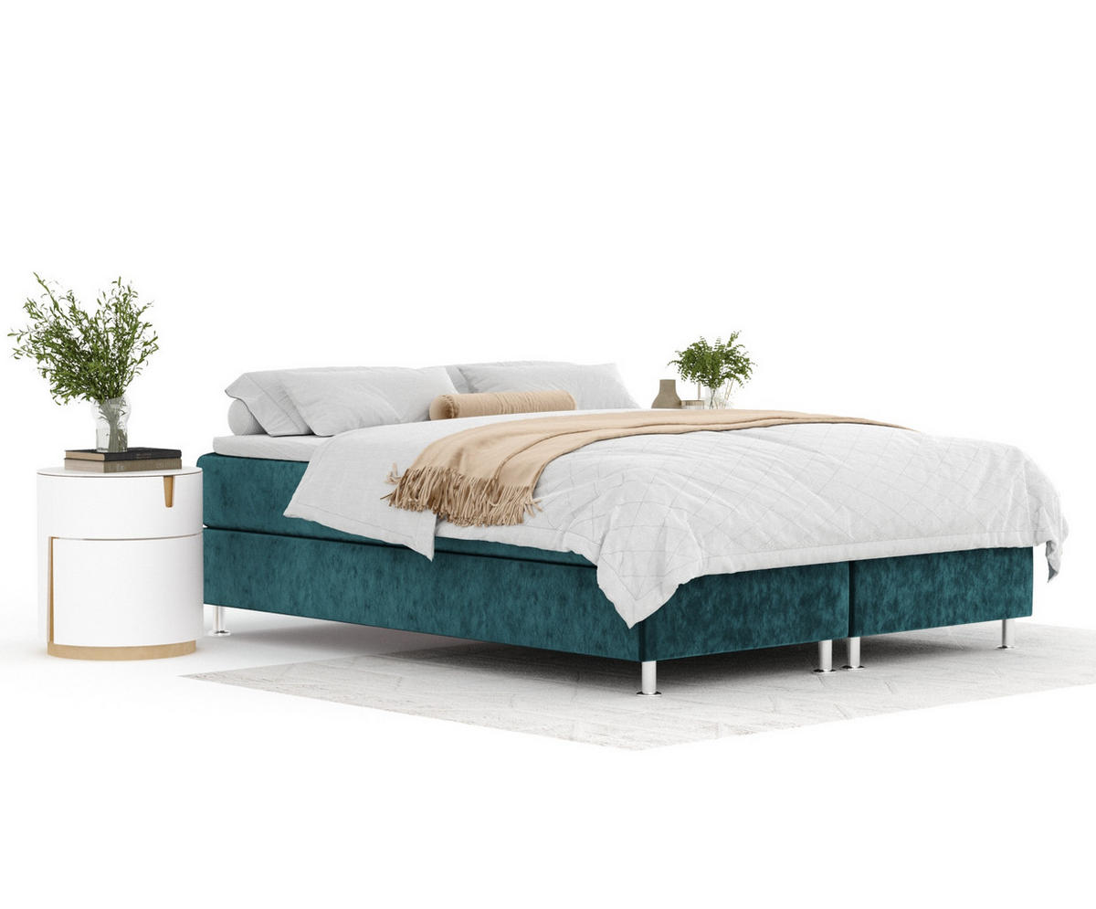 BOXSPRINGBETT Sub Türkisfarben 200/200 cm mit Latex-Topper - Türkis/Silberfarben, Holz/Holzwerkstoff (200/200cm) - Maison de Reve