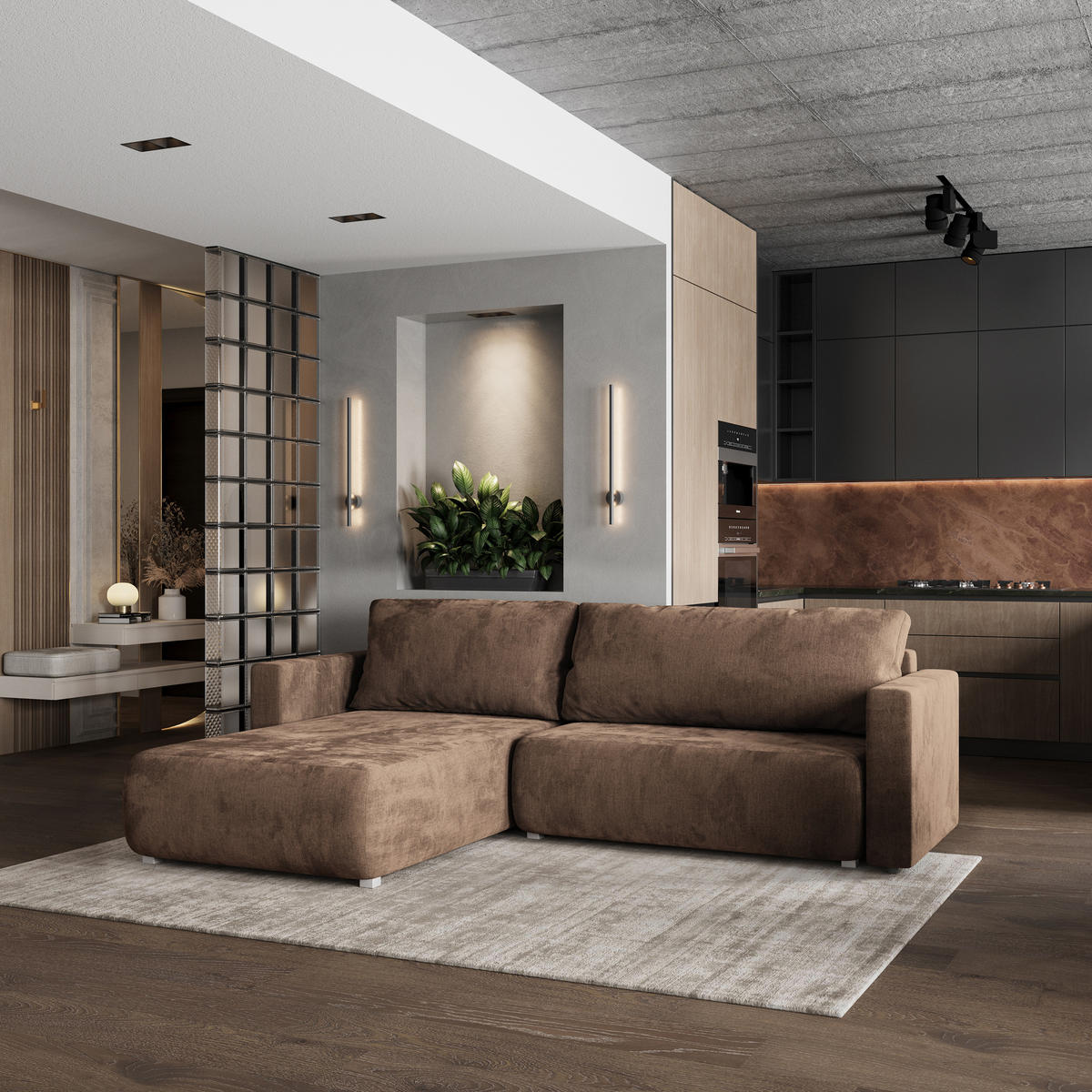 ROHOVÁ SEDAČKA TURIN béžová - šedá/béžová, dřevo/textil (265/183cm) - MASSENO