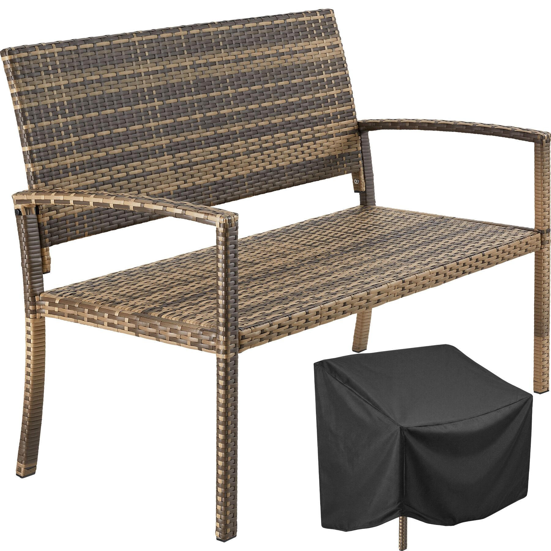 RATTAN-GARTENBANK Murat, 125 x 62,5 x 90 cm, inklusive Schutzhülle, natur - Naturfarben, Kunststoff (125/90/62.5cm) - tectake