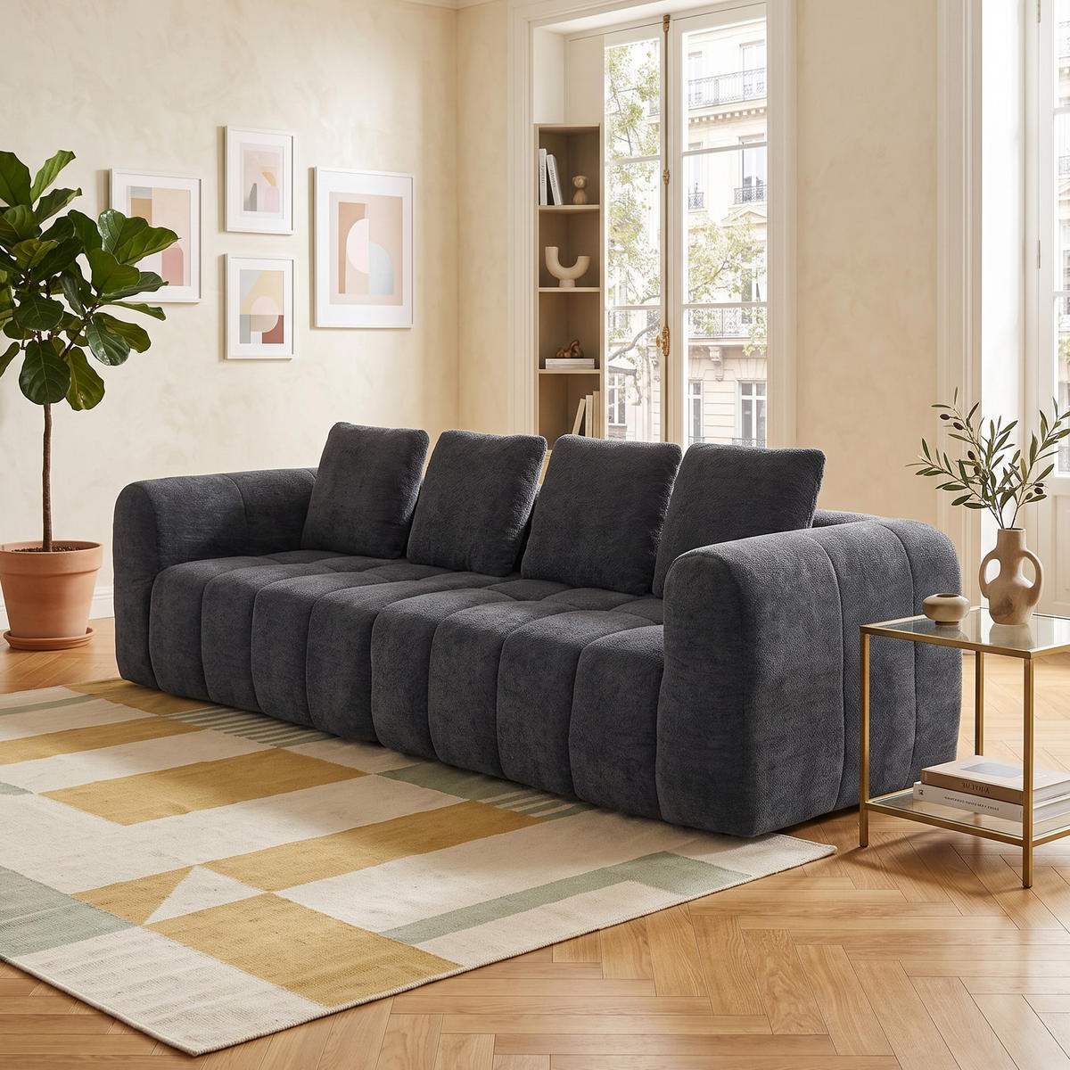 CANAPEA CU 4 LOCURI Modulară Gri Închis, Material Catifea, 260 cm, Nu Necesită Asamblare - gri închis, material textil (260/70/95.5cm) - Urban Meuble