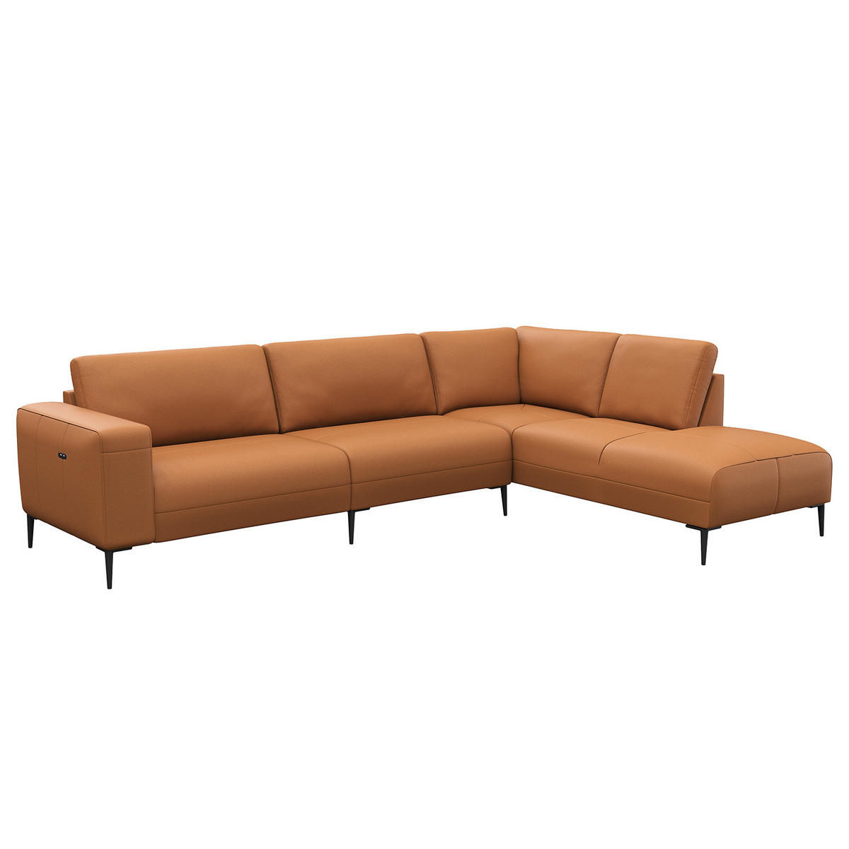 ECKSOFA mit Ottomane - Cognac/Schwarz, Leder/Metall (290/203cm) - home24