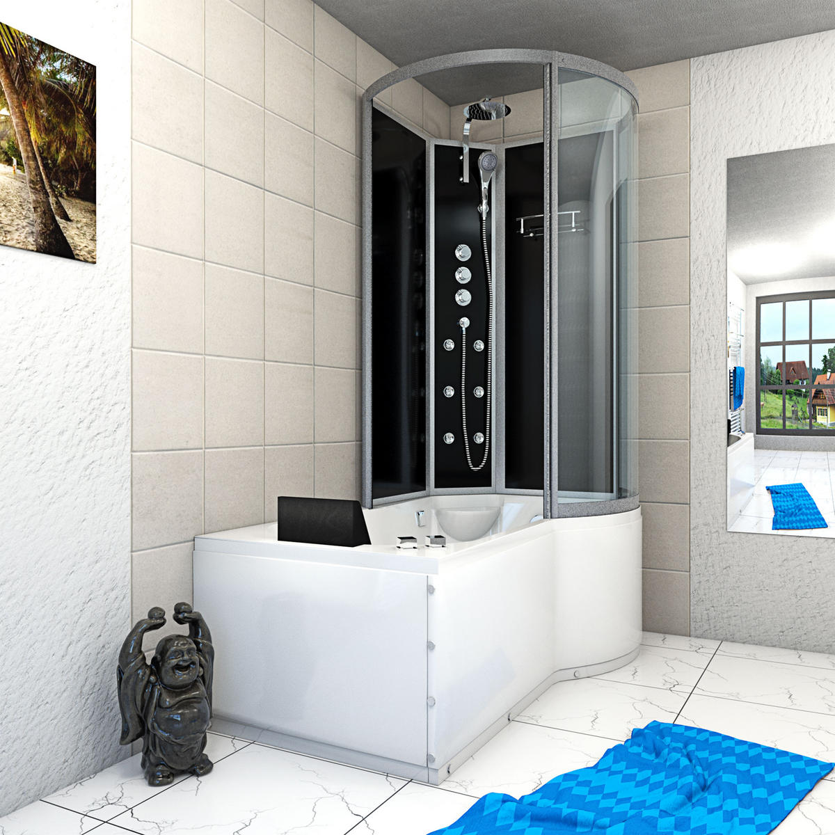 WHIRLPOOL Wanne Duschkabine sw K50-L32-WP-EC 170x1 - Schwarz, Glas/Kunststoff (98/225/170cm) - AcquaVapore by Sandra Jentho