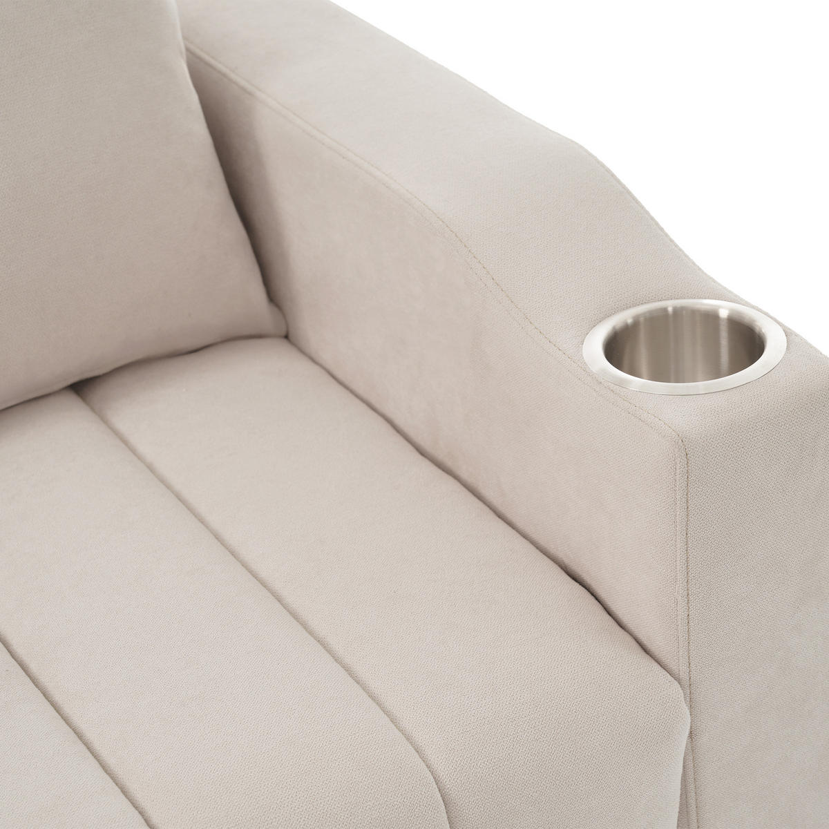 SCHLAFSOFA 2-SITZER Leinen Beige mit Getränkehaltern, Seitentaschen und Kissen - Beige, Holzwerkstoff/Kunststoff (136/84/75.5cm) - WISHDOR