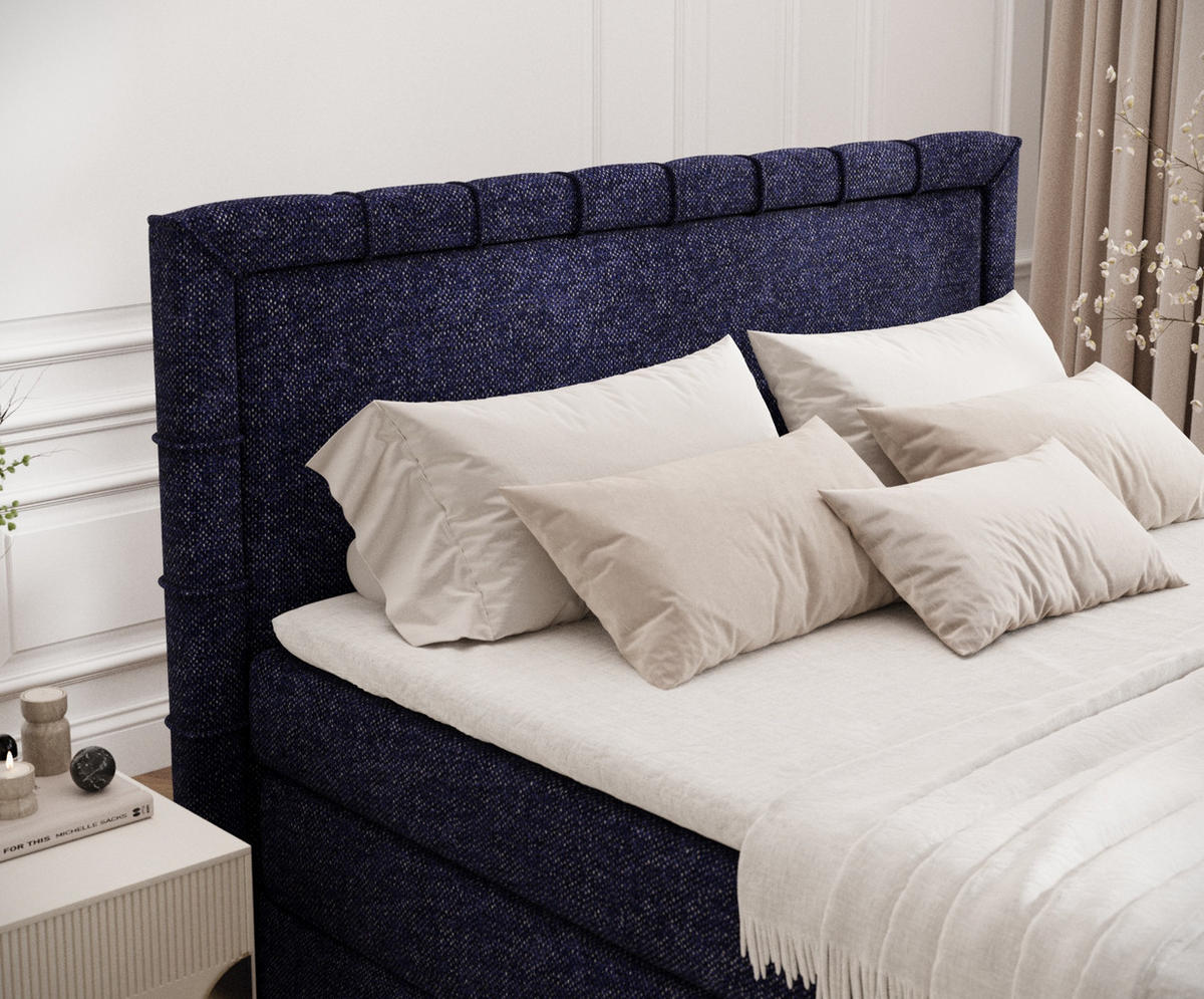 BOXSPRINGBETT Rosabel Marineblau 140/200 cm mit Matratze und Topper - Schwarz/Dunkelblau, Holz/Holzwerkstoff (140/200cm) - Maison de Reve