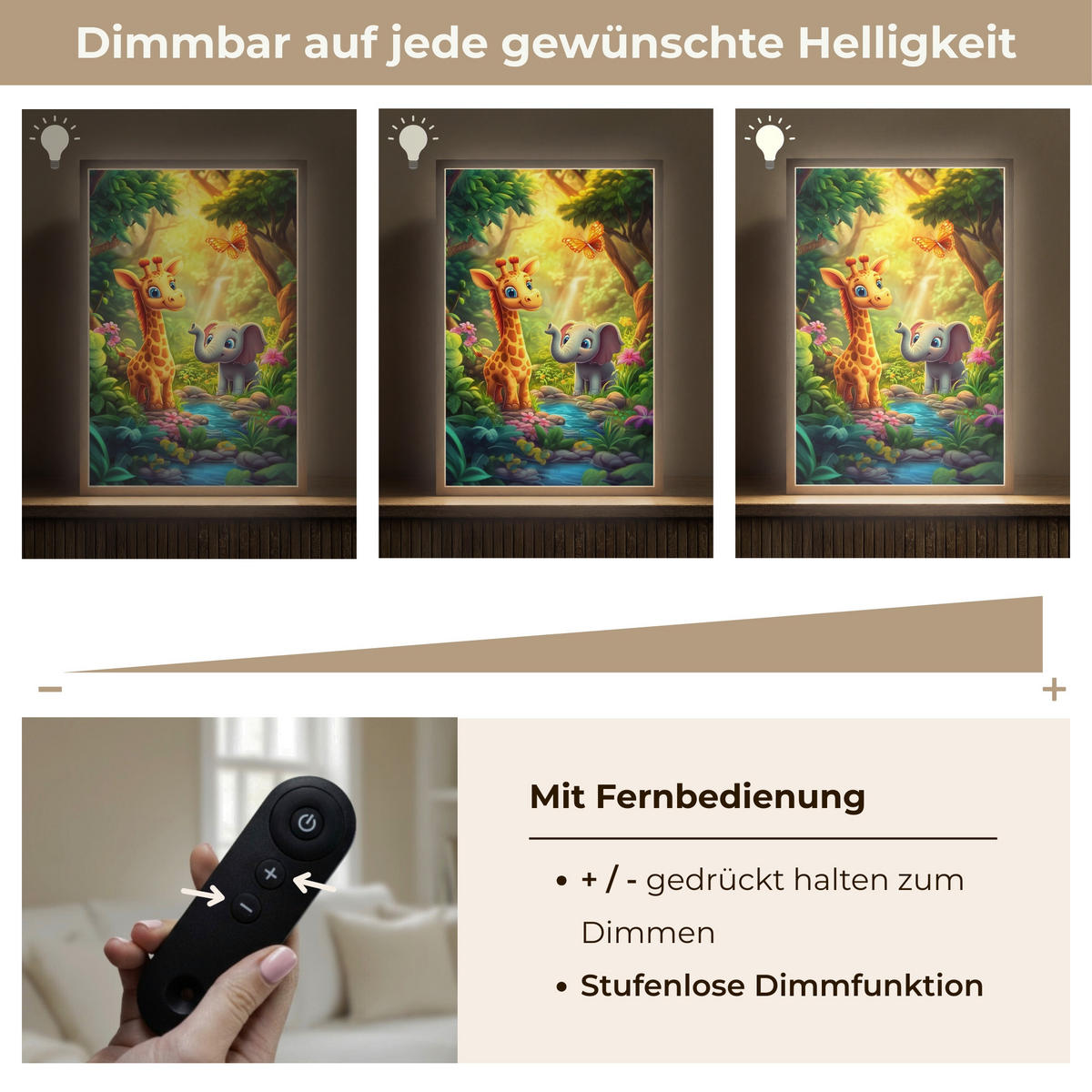 WANDLEUCHTE MIT AKKU Giraffe - Elefant - Blumen - Dschungel 40x60 cm - Grün, Holzwerkstoff (40/60/8cm) - OnlyWow
