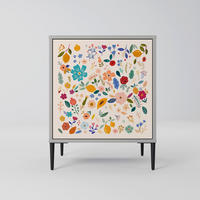 SIDEBOARD FLORAL COMBINATION, Grau, 57,5x42x72,5 cm, Schwarze Metallfüße - Multicolor/Schwarz, Holzwerkstoff/Metall (57.5/72.5/42cm) - SpaceRebels
