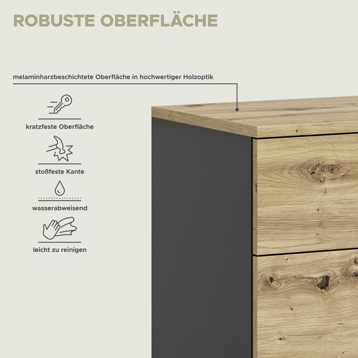 KOMMODE Canu Artisan 130/41/81 cm - Grau, Holzwerkstoff (130/81/41cm) - Xonox