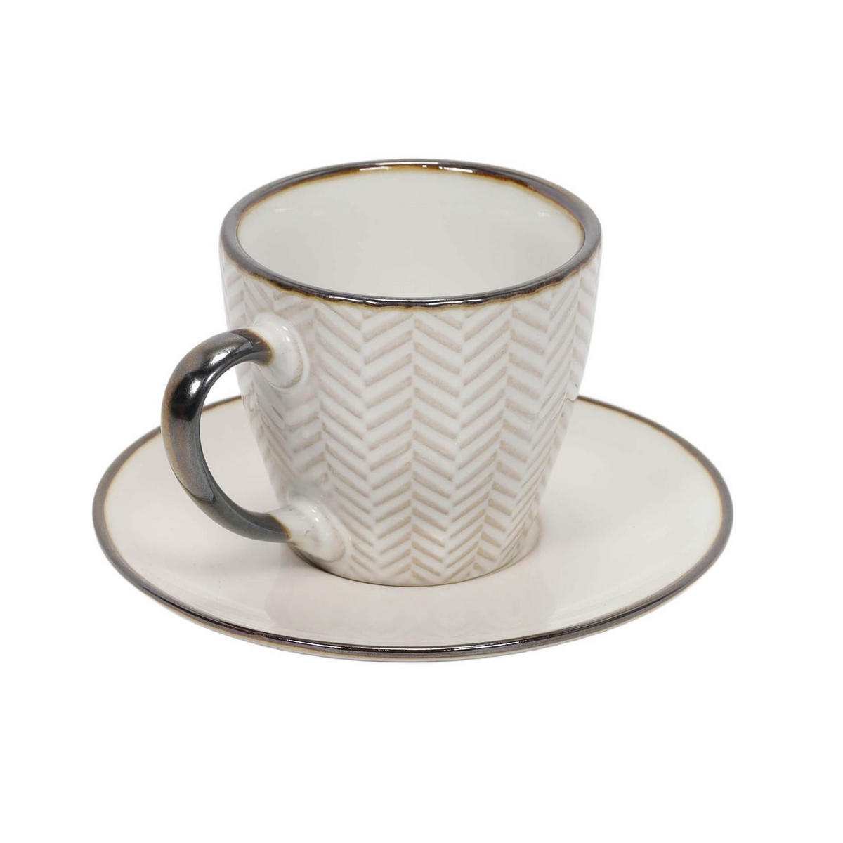 TASSE für Kaffee oder Tee mit Untertasse Muster 3 210 ml 14/14/8,5 cm - Beige, Keramik (0.21L) - Siaki