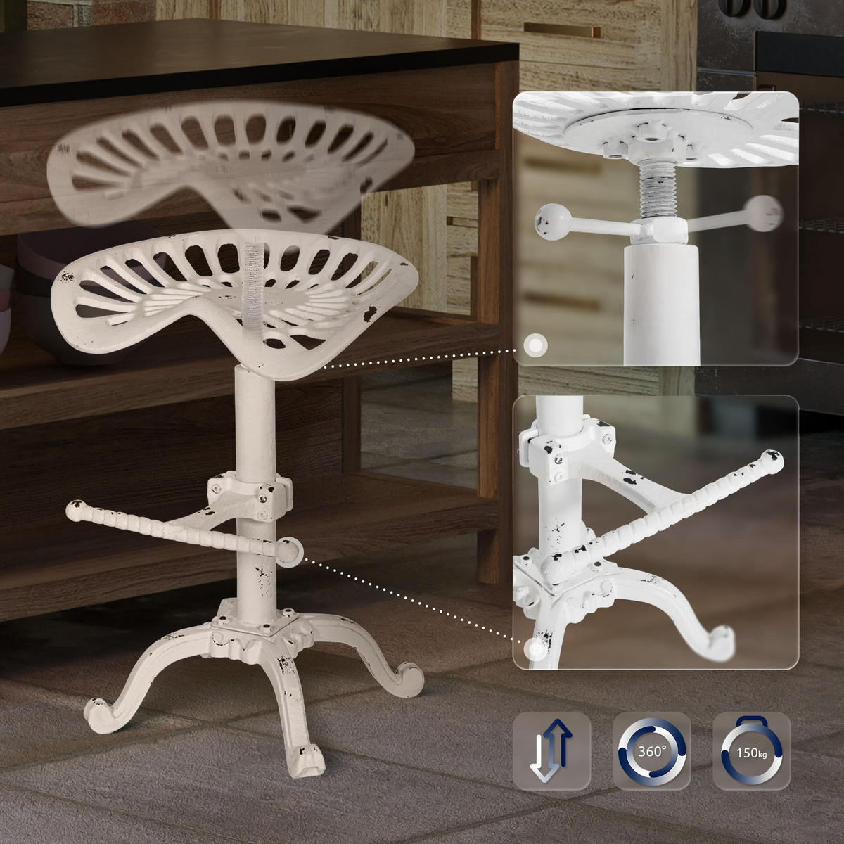 BARHOCKER 2er Set Metall Antik Weiß - Weiß, Metall (44/56/34cm) - CLP