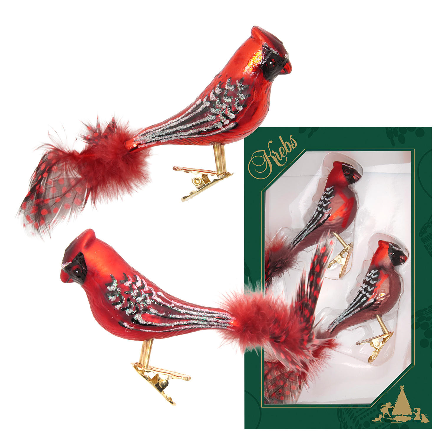 CHRISTBAUMSCHMUCK Kardinal Rot 9cm (Glas / 2 Stk.) - Rot, Glas (4/6/9cm) - Krebs Glas Lauscha