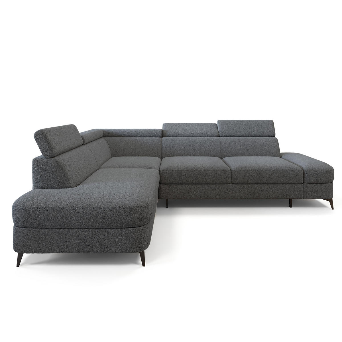 ECKSOFA AVISE Q L-S Grau Boucle-Stoff mit Schlaffunktion - Grau, Holzwerkstoff/Textil (268/195cm) - MASSENO