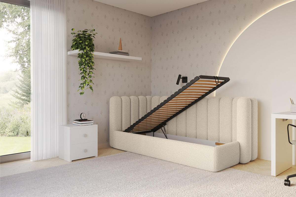 EINZELLBETT Jugendbett mit Bettkasten und Matratze H3/H4, Rechts - HUGY 100x200 Dunkelbeige - Taupe, Holzwerkstoff/Textil (100/200cm) - ALTDECOR