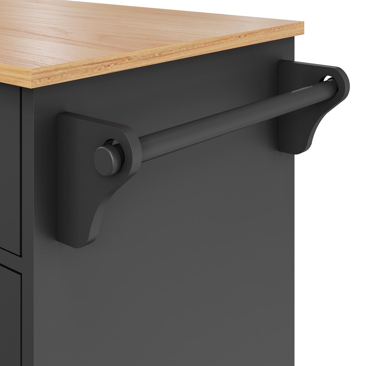 KÜCHENWAGEN Speisewagen 134x46x92cm Schwarz mit Trennwand & Holzregalen - Schwarz, Holzwerkstoff (134/92/46cm) - Modfu