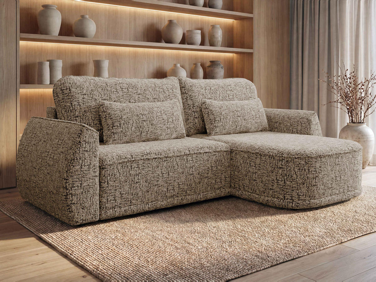 ECKSCHLAFSOFA Lorenzo - Hellbraun/Schwarz, Holz/Kunststoff (260/165cm) - MIRJAN24