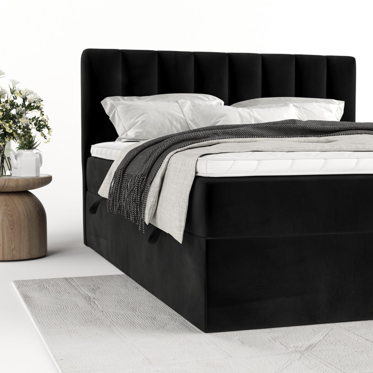 BOXBETT Bari 160/200 cm Schwarz im Kronos Stoff - Schwarz, Holz/Holzwerkstoff (160/200cm) - AltaBeds
