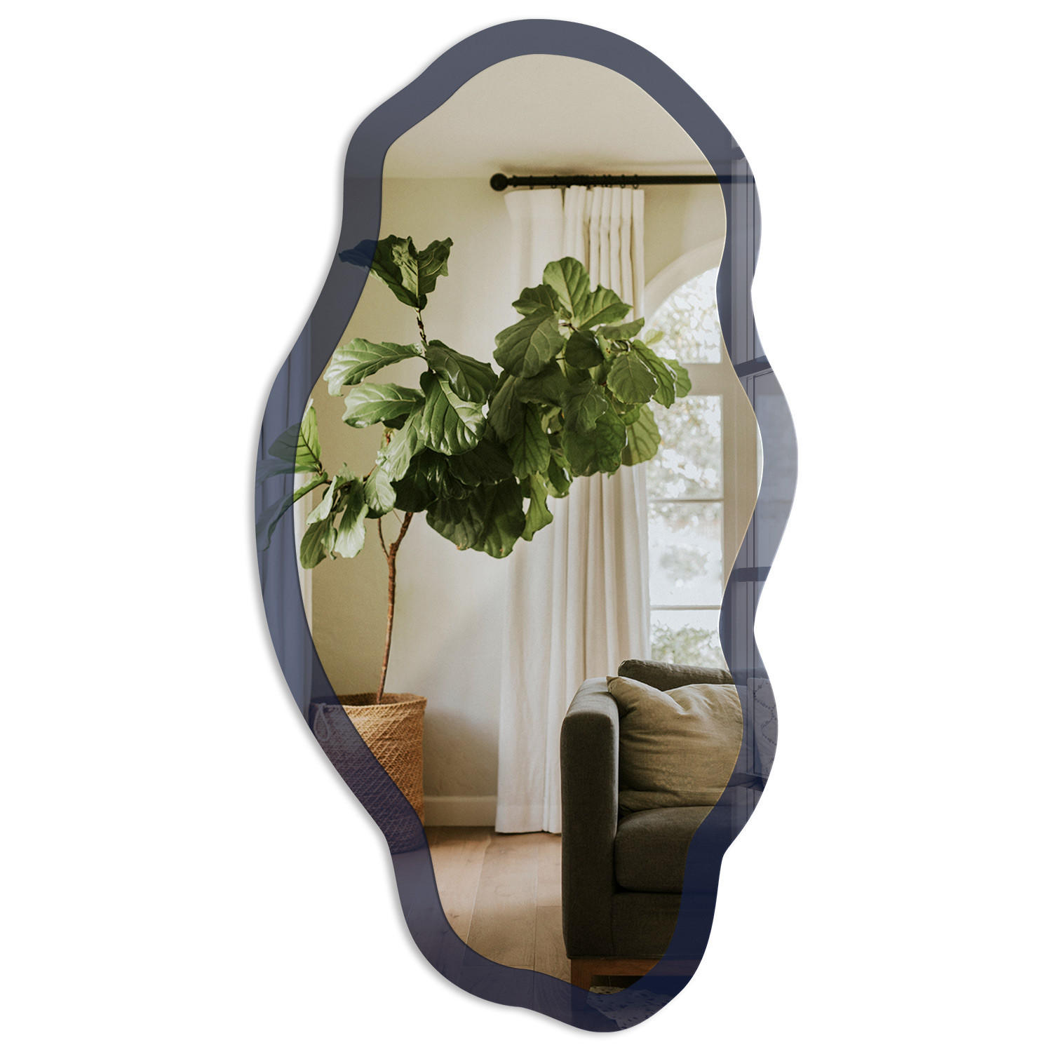 SPIEGEL 90x45 cm asymmetrisch mit Druck - Dunkelmarineblau - Transparent, Glas (45/90/0.4cm) - TULUP